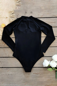 Thumbnail for Black Plain Front Zip Long Sleeve UPF50+ Rash Guard
