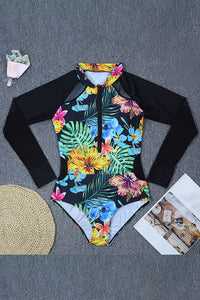 Thumbnail for Floral Print Mesh Spliced UPF50+ Rash Guard