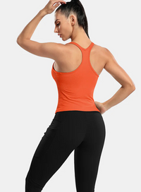 Thumbnail for Beige Ribbed Racerback Workout Crop Tank