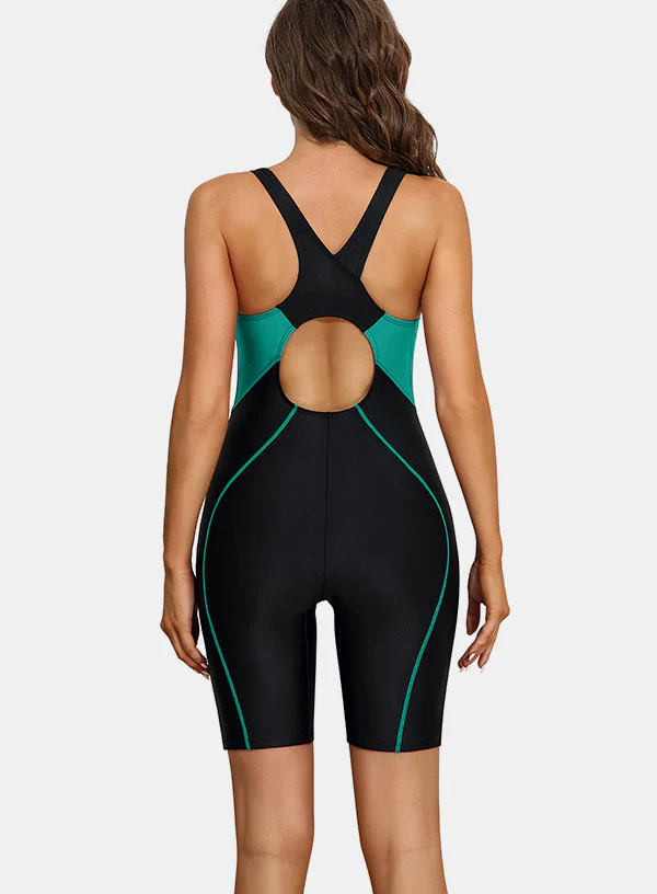 Dark Green One-Piece Sports Swimsuit