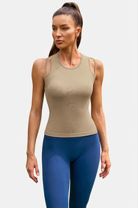 Thumbnail for Khaki Seamless Double-Strap Fitness Tank