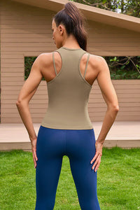 Thumbnail for Khaki Seamless Double-Strap Fitness Tank