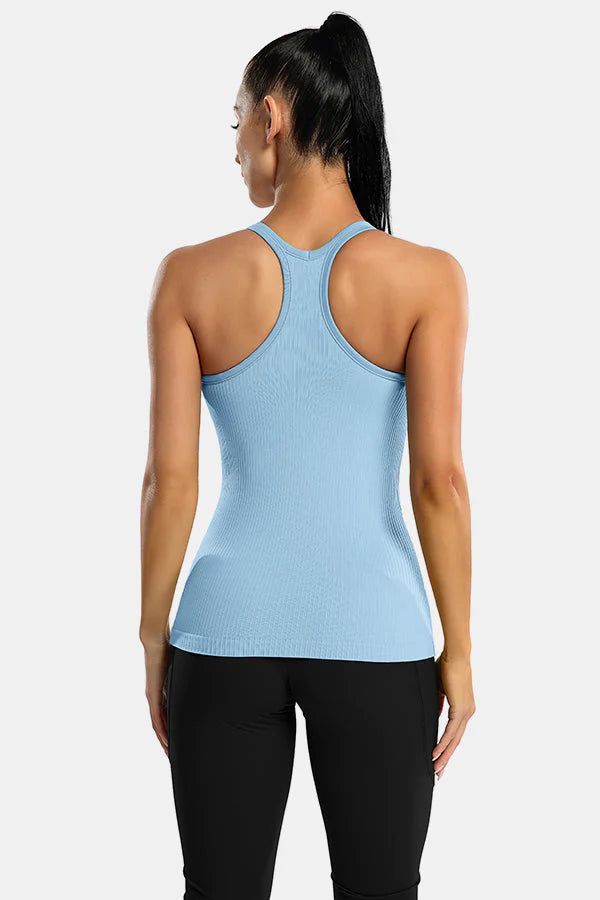 Light Blue Ribbed Racerback Workout Crop Tank
