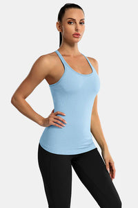 Thumbnail for Light Blue Ribbed Racerback Workout Crop Tank