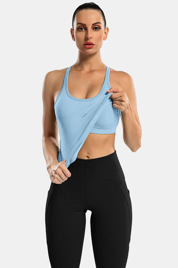 Light Blue Ribbed Racerback Workout Crop Tank