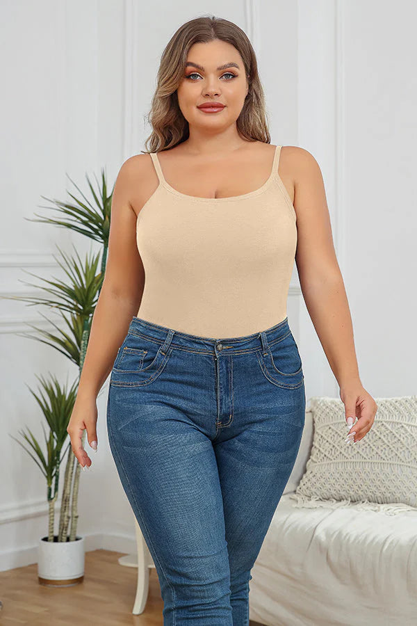 lus Size Nude Cotton Camisole Tank Top with Shelf Bra