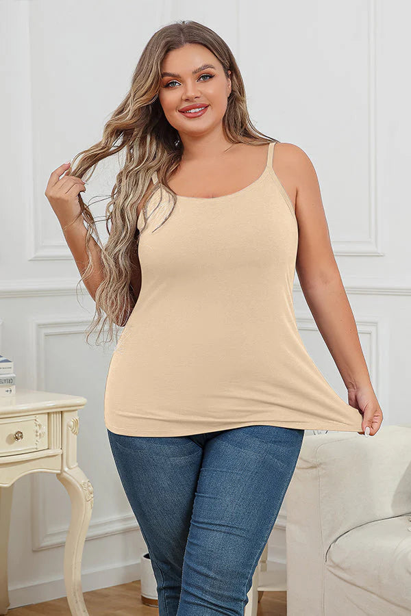 lus Size Nude Cotton Camisole Tank Top with Shelf Bra