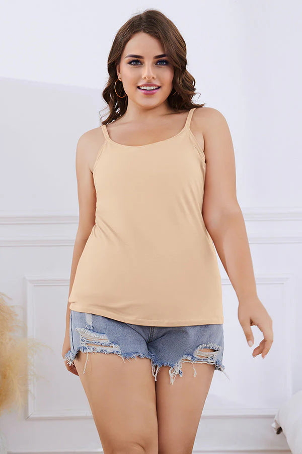 lus Size Nude Cotton Camisole Tank Top with Shelf Bra