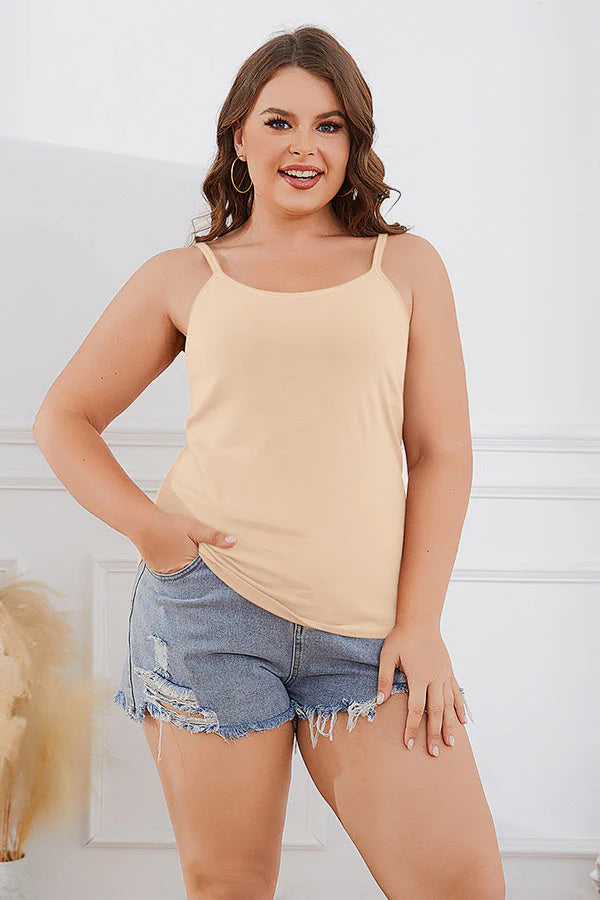 lus Size Nude Cotton Camisole Tank Top with Shelf Bra