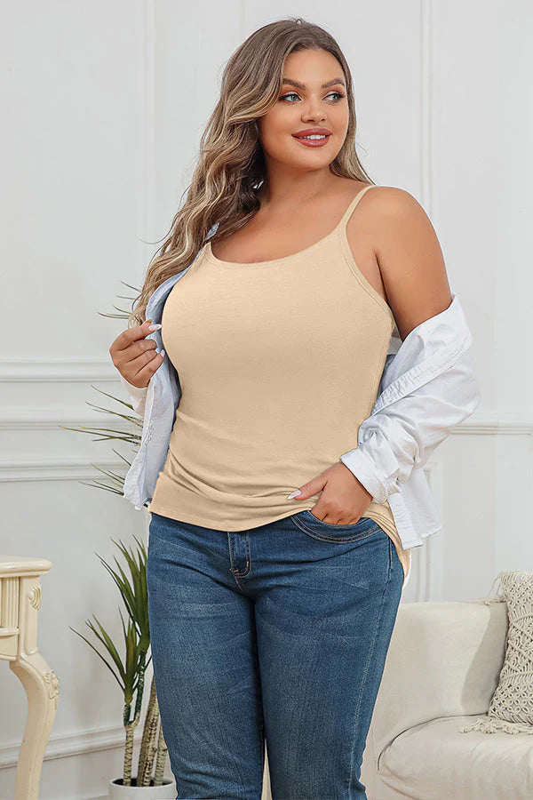 lus Size Nude Cotton Camisole Tank Top with Shelf Bra