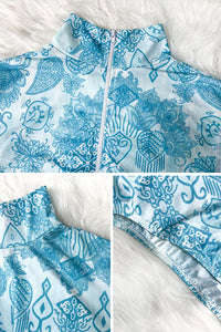 Thumbnail for Plus Size Blue Tribal Print Long Sleeve UPF50+ Rash Guard
