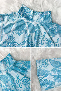 Thumbnail for Plus Size Blue Tribal Print Long Sleeve UPF50+ Rash Guard