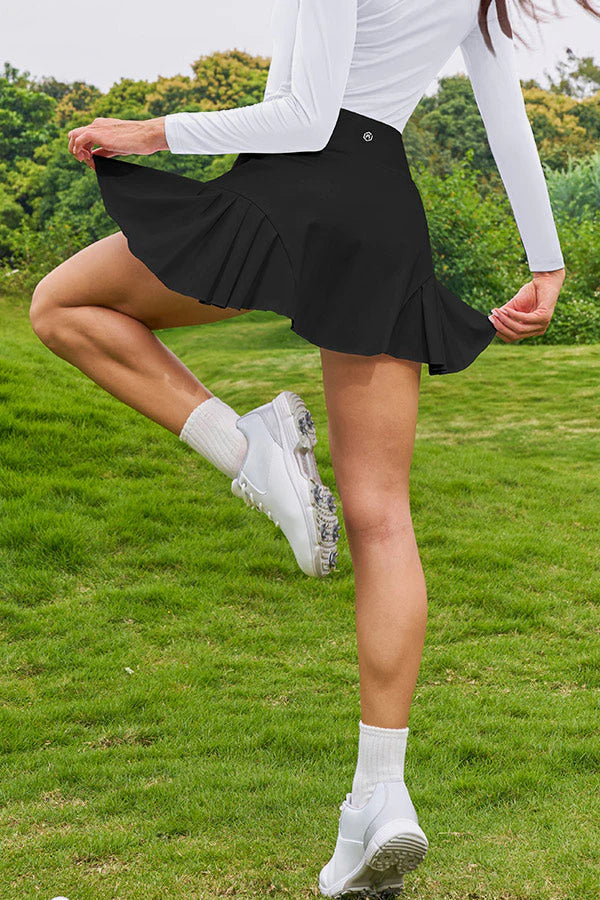 Black Pleated High-Waist Active Skirt
