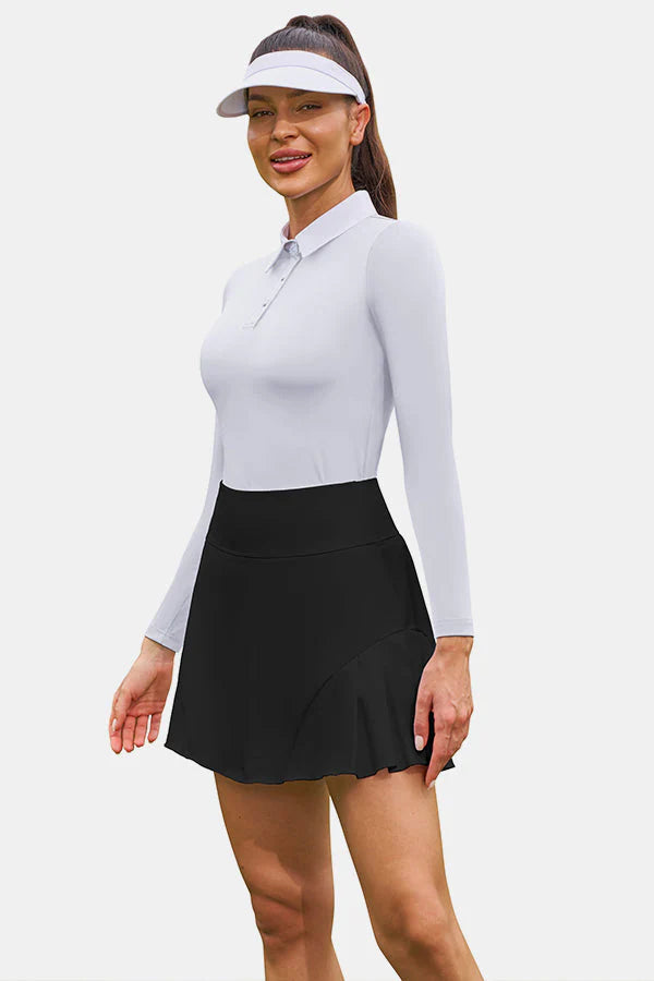 Black Pleated High-Waist Active Skirt