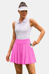 Thumbnail for Pink Scalloped Edge High-Waist Sports Skirt