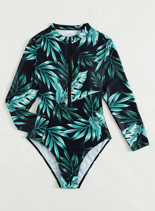 Plant Print Long Sleeve Rash Guard