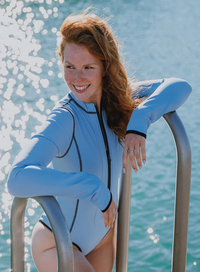 Thumbnail for Blue Long Sleeve Zipper Triangle Swimsuit