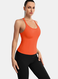 Thumbnail for Beige Ribbed Racerback Workout Crop Tank