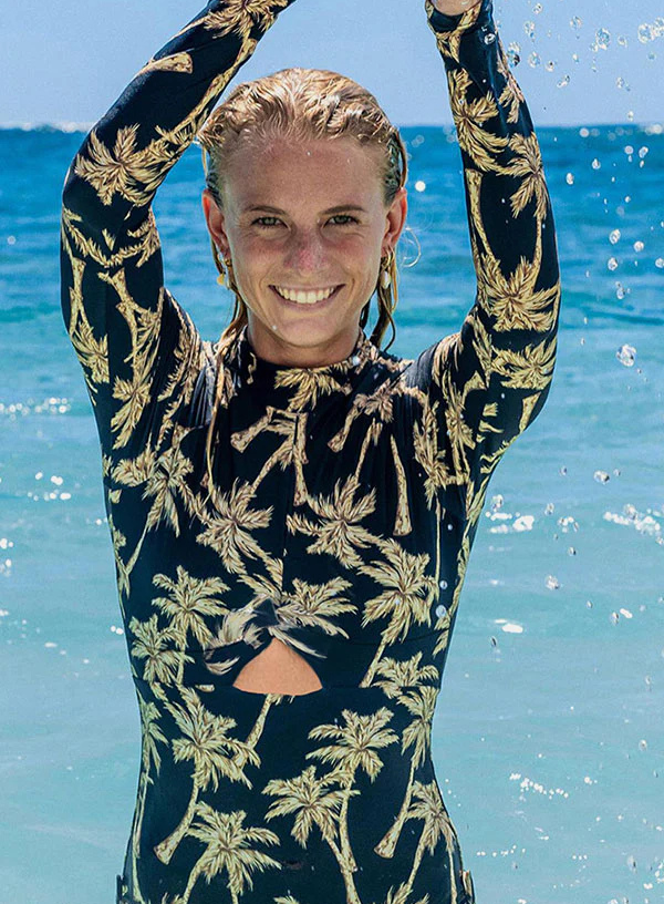 Palm Plant Print Long Sleeve Surfing Suit