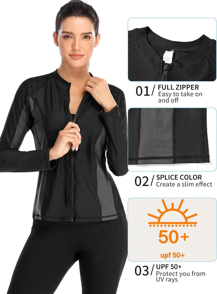Jet Black Colorblock Long Sleeve Rash Guard
