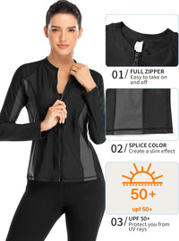 Thumbnail for Jet Black Colorblock Long Sleeve Rash Guard
