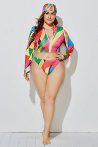 Thumbnail for High Neck Color-Blocked Long Sleeve Swimsuit & Rash Guard Set
