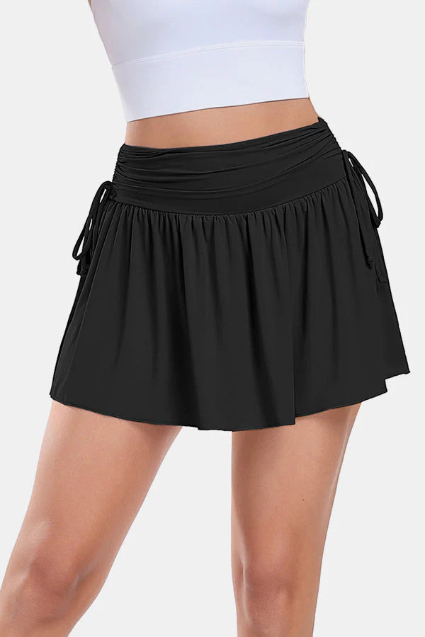 Black High-Rise Adjustable Drawstring Active Skirt