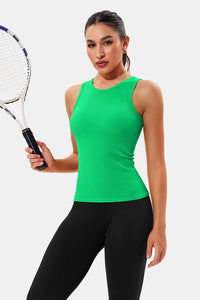 Thumbnail for Green High Neck Full Back Seamless Tight Fit Ribbed
