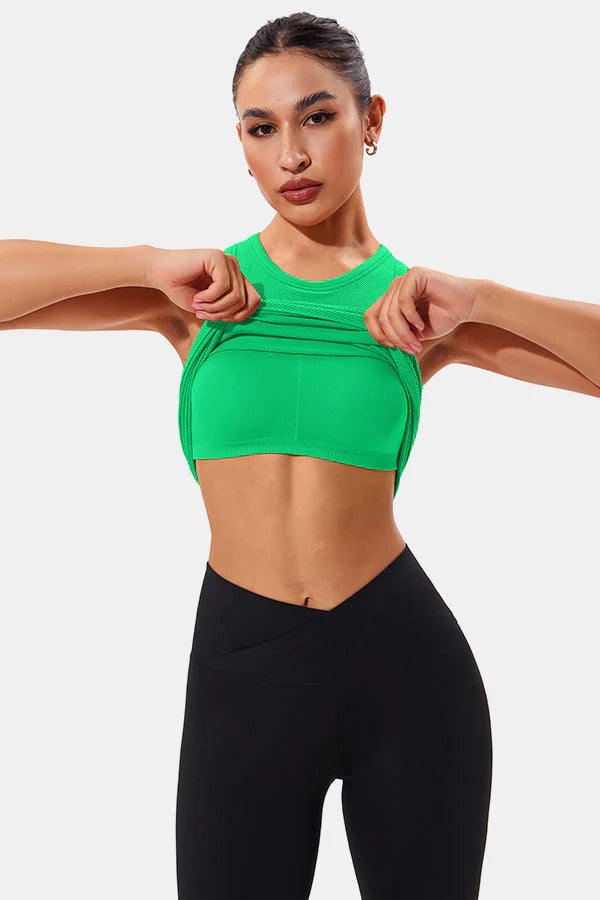 Green High Neck Full Back Seamless Tight Fit Ribbed
