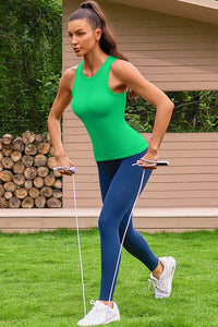 Thumbnail for Green High Neck Full Back Seamless Tight Fit Ribbed