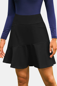 Thumbnail for Black Knee-Length Ruffle Hem Athletic Skirt