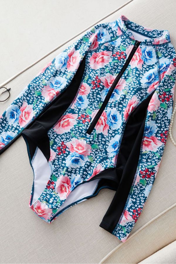 Floral Print Long Sleeve Zip UPF50+ Rash Guard
