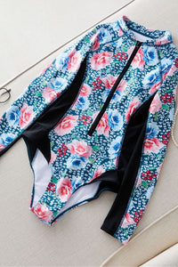 Thumbnail for Floral Print Long Sleeve Zip UPF50+ Rash Guard