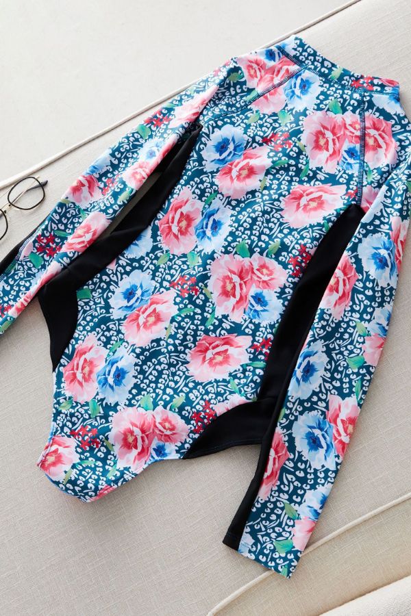 Floral Print Long Sleeve Zip UPF50+ Rash Guard