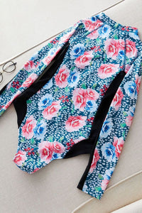 Thumbnail for Floral Print Long Sleeve Zip UPF50+ Rash Guard