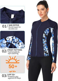 Thumbnail for Navy Zip-Front Long Sleeve UV-Protective Swim