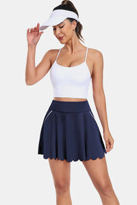 Thumbnail for Navy Blue Scalloped Edge High-Waist Sports Skirt