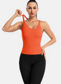 Thumbnail for Beige Ribbed Racerback Workout Crop Tank