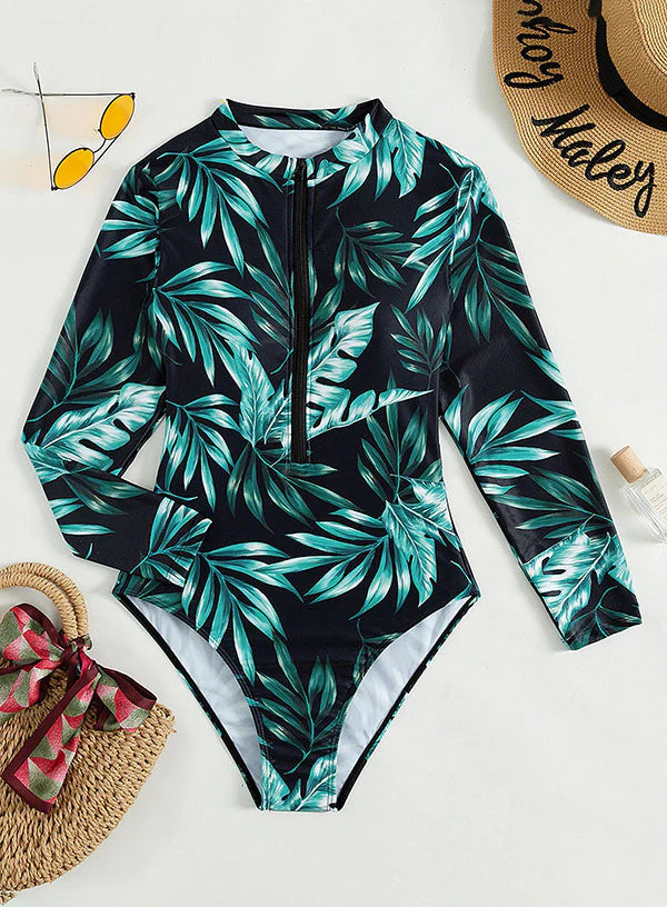 Plant Print Long Sleeve Rash Guard