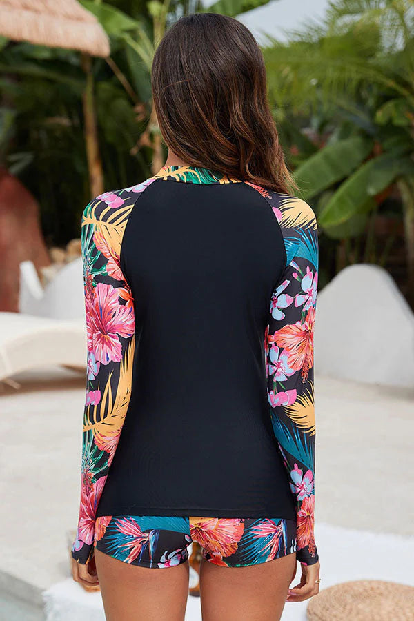 Women's Tropical Plant Print Long Sleeve Two-Piece