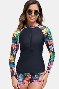 Thumbnail for Women's Tropical Plant Print Long Sleeve Two-Piece