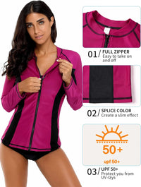 Thumbnail for Magenta Noir Colorblock Long Sleeve Rash Guard