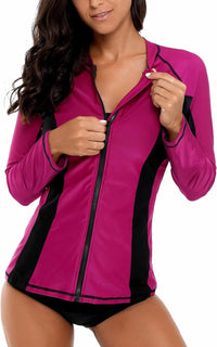 Thumbnail for Magenta Noir Colorblock Long Sleeve Rash Guard