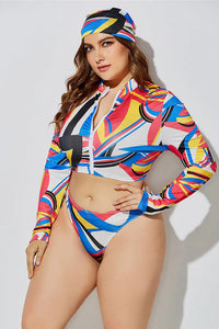 Thumbnail for Abstract Line Pattern Long Sleeve Swimsuit & Rash Guard Set