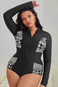 Thumbnail for Plus Size Geometric Print Zip-Front One-Piece Swimsuit