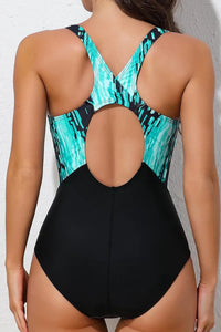 Thumbnail for Women's Blue Printed Athletic Competitive One-Piece Swimsuit