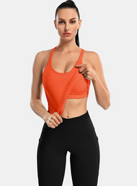Thumbnail for Beige Ribbed Racerback Workout Crop Tank