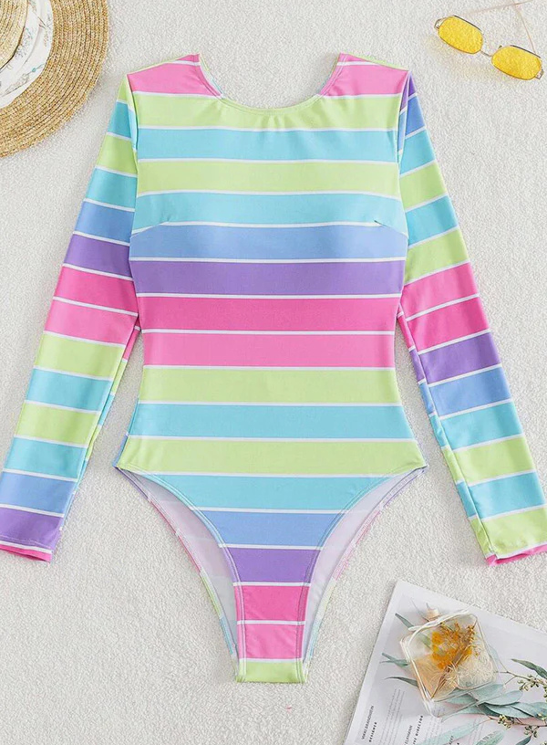Colorful Stripe Backless Rash Guard