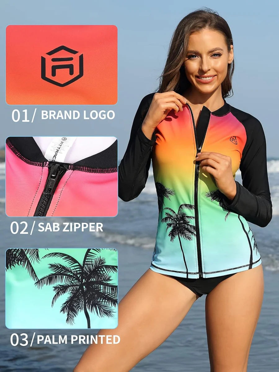 Sunset Gradient Long Sleeve Zip-Up Swim Shirt