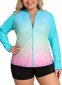 Thumbnail for SunGlow Gradient Plus-Size Rash Guard – Long Sleeve UV Zip Swimsuit